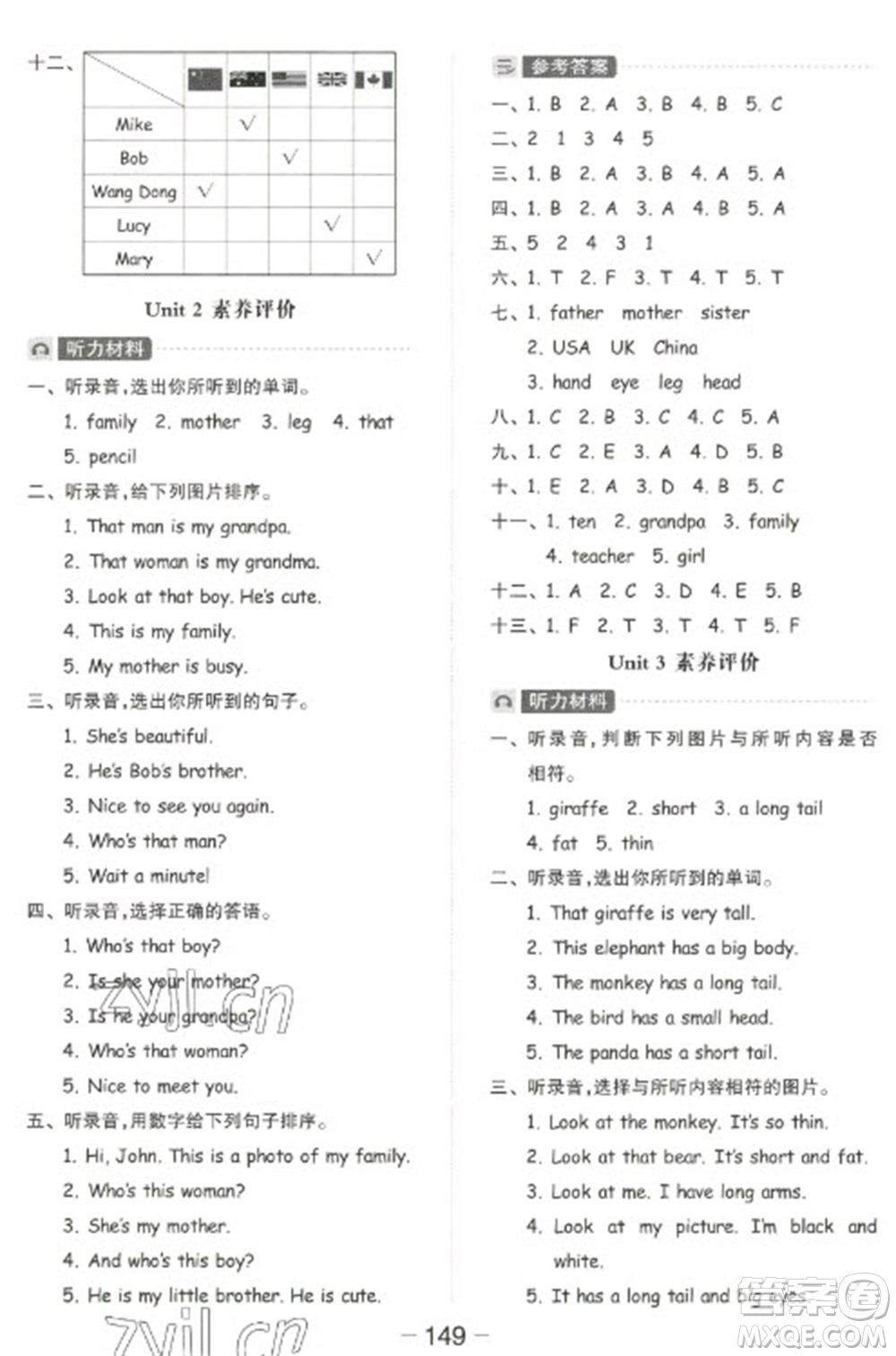 開明出版社2023全品學(xué)練考三年級(jí)下冊(cè)英語(yǔ)人教PEP版參考答案