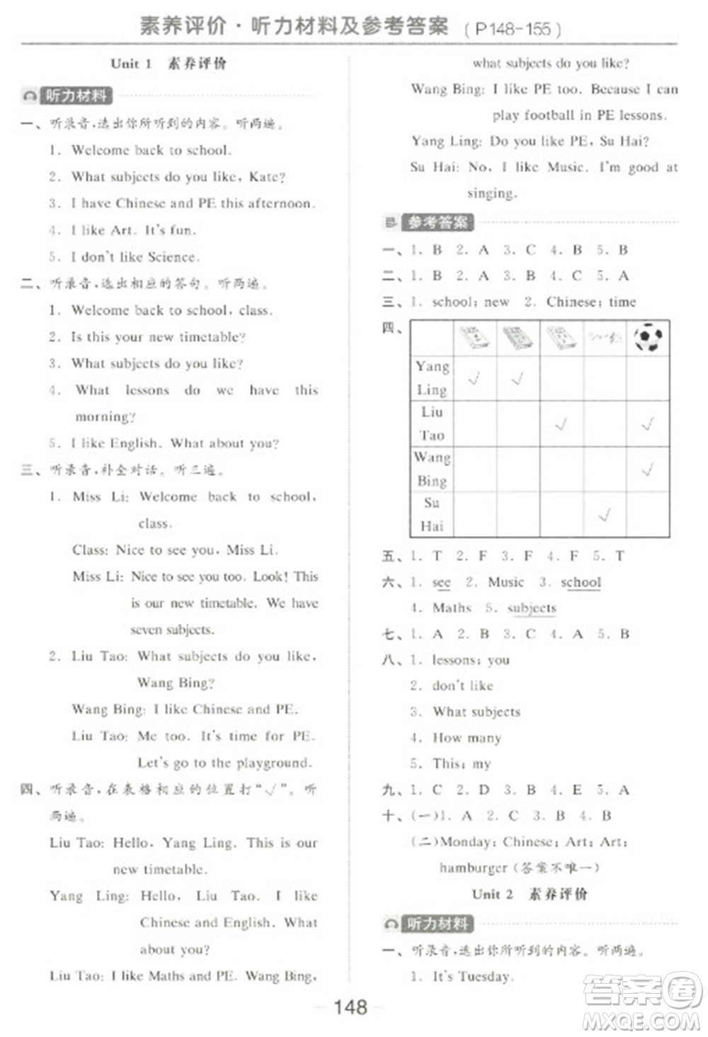 開(kāi)明出版社2023全品學(xué)練考四年級(jí)下冊(cè)英語(yǔ)譯林版參考答案