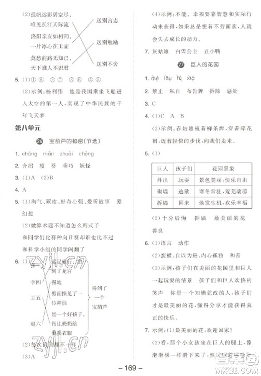 開明出版社2023全品學練考四年級下冊語文人教版江蘇專版參考答案