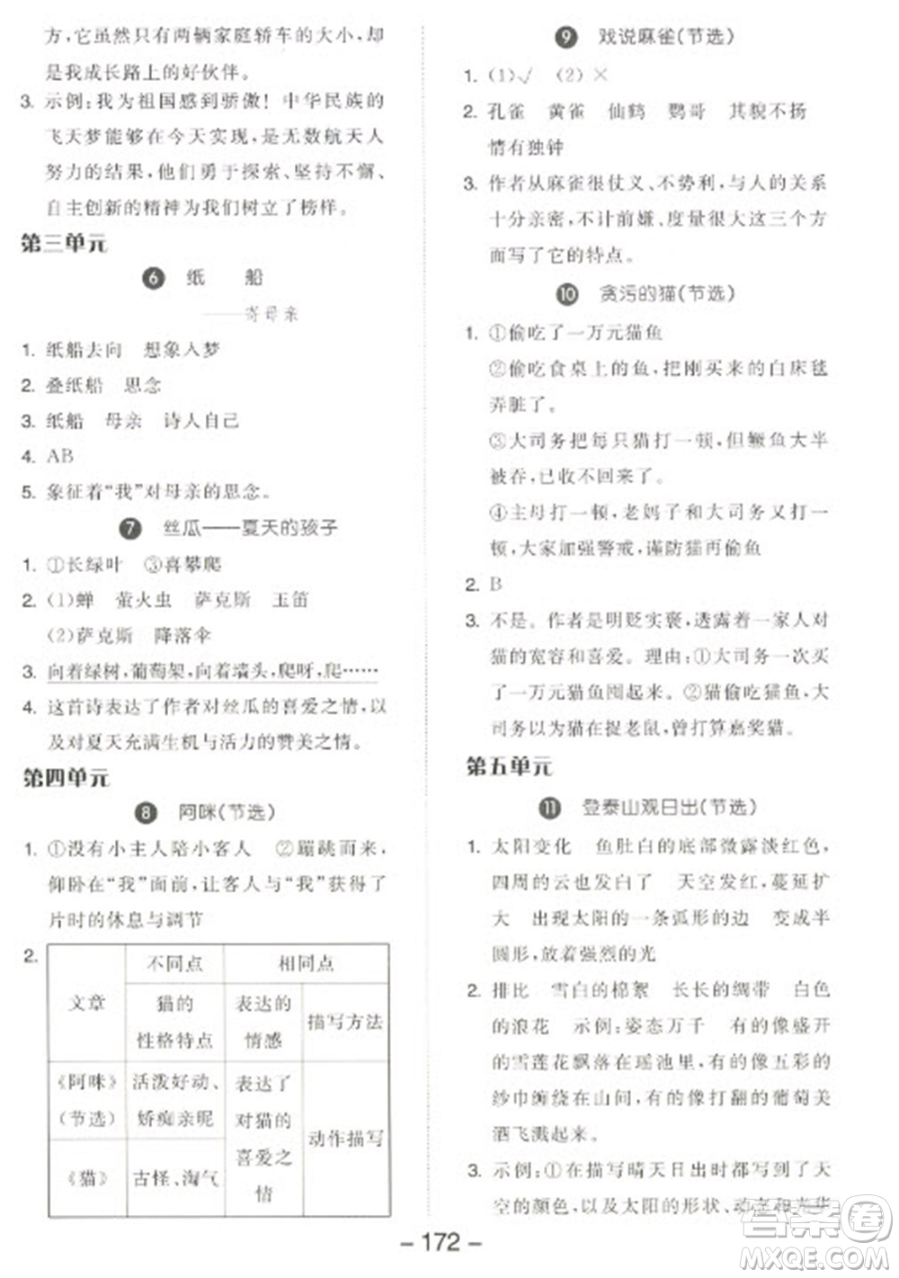 開明出版社2023全品學練考四年級下冊語文人教版江蘇專版參考答案