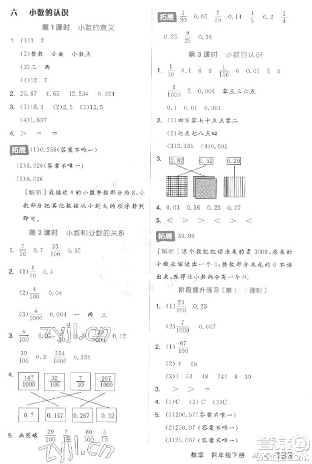 開明出版社2023全品學(xué)練考四年級下冊數(shù)學(xué)冀教版參考答案