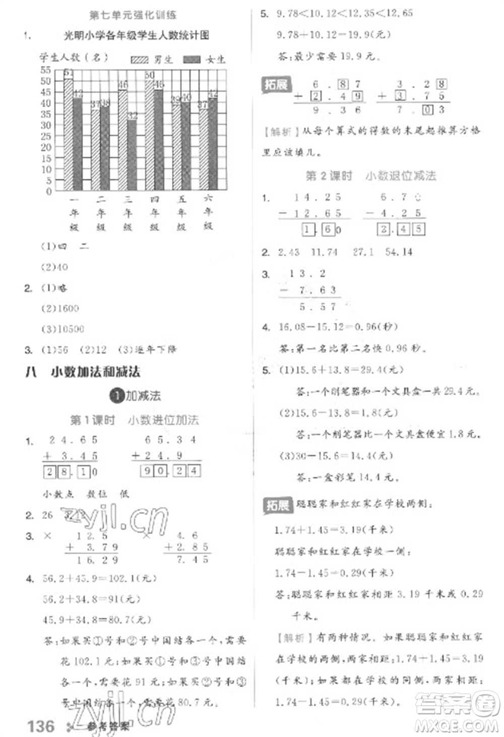 開明出版社2023全品學(xué)練考四年級下冊數(shù)學(xué)冀教版參考答案