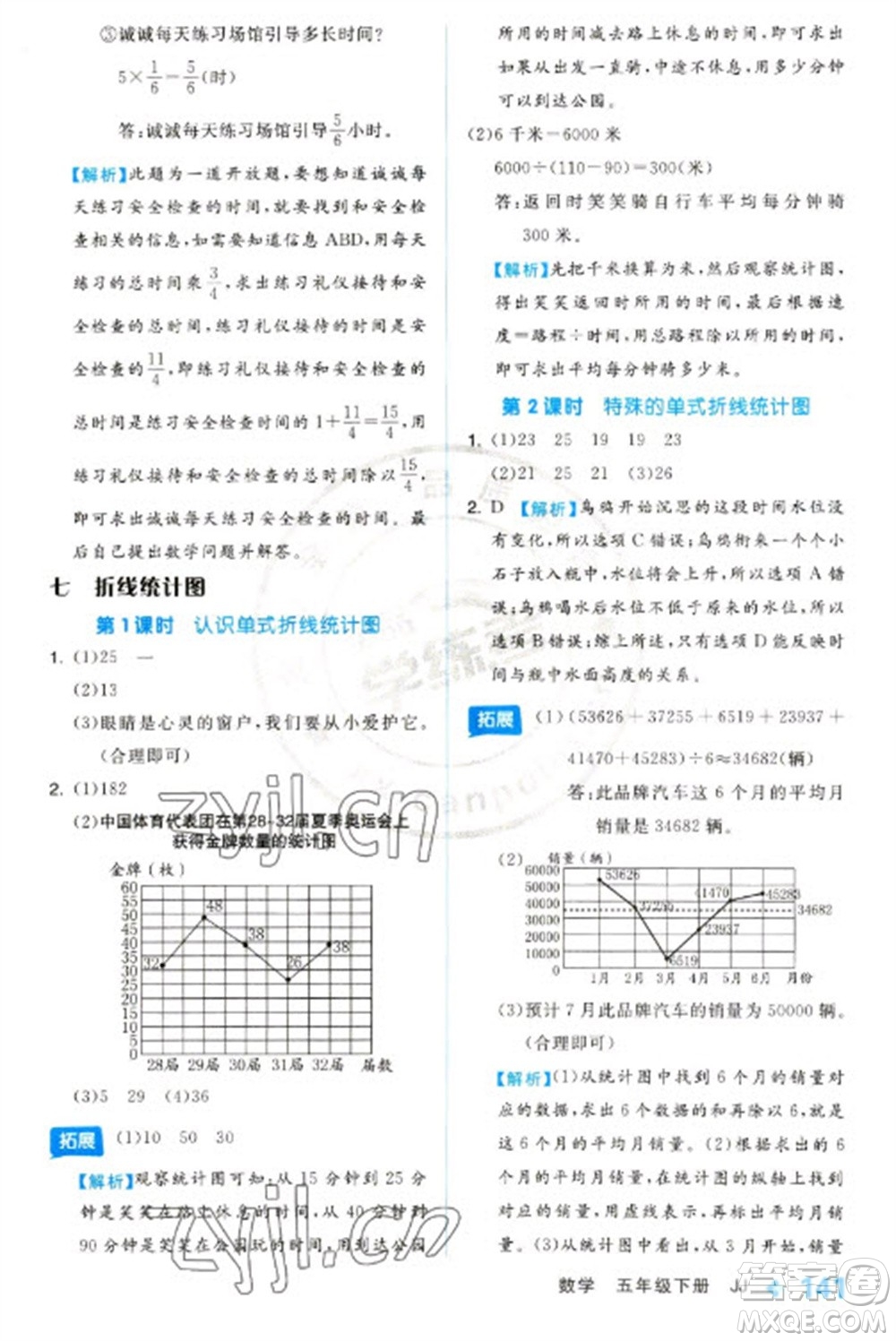 開明出版社2023全品學(xué)練考五年級下冊數(shù)學(xué)冀教版參考答案