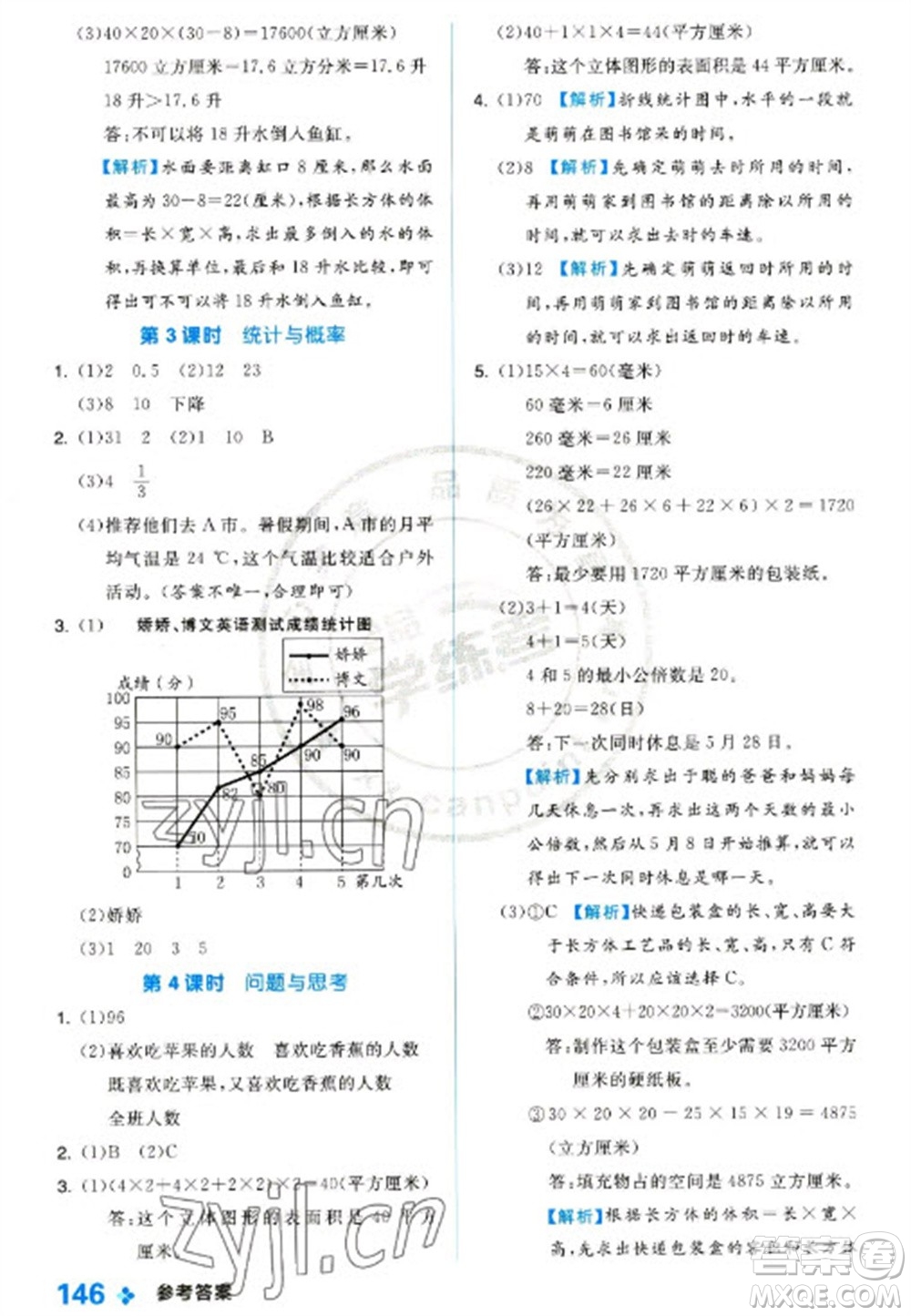 開明出版社2023全品學(xué)練考五年級下冊數(shù)學(xué)冀教版參考答案