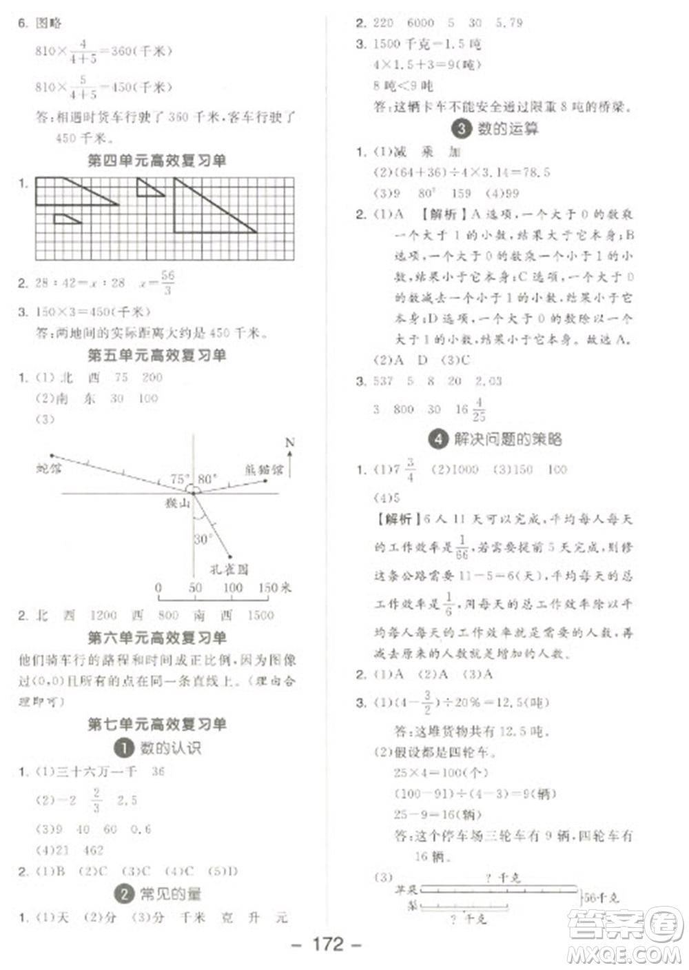 開明出版社2023全品學練考六年級下冊數(shù)學蘇教版參考答案