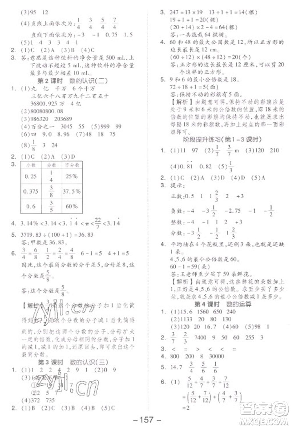 開明出版社2023全品學練考六年級下冊數學人教版參考答案