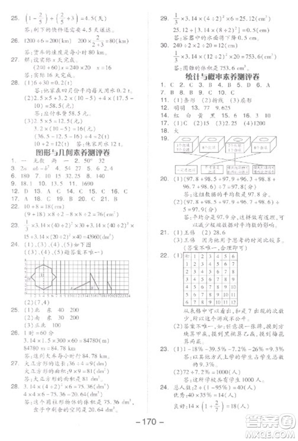 開明出版社2023全品學練考六年級下冊數學人教版參考答案