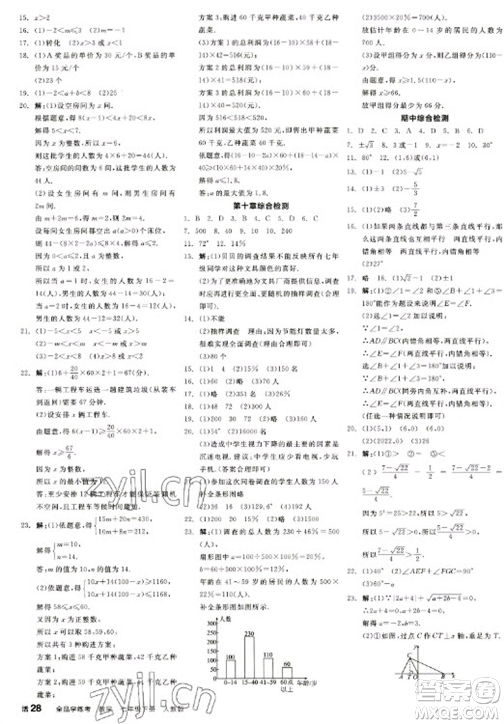 陽光出版社2023全品學(xué)練考七年級下冊數(shù)學(xué)人教版江西專版參考答案