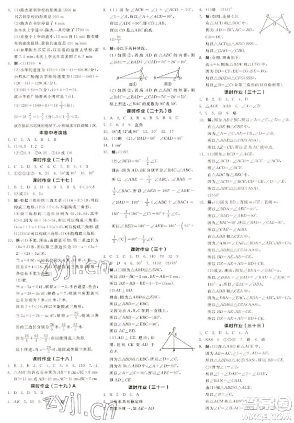 天津人民出版社2023全品學(xué)練考七年級(jí)下冊(cè)數(shù)學(xué)北師大版江西專版參考答案