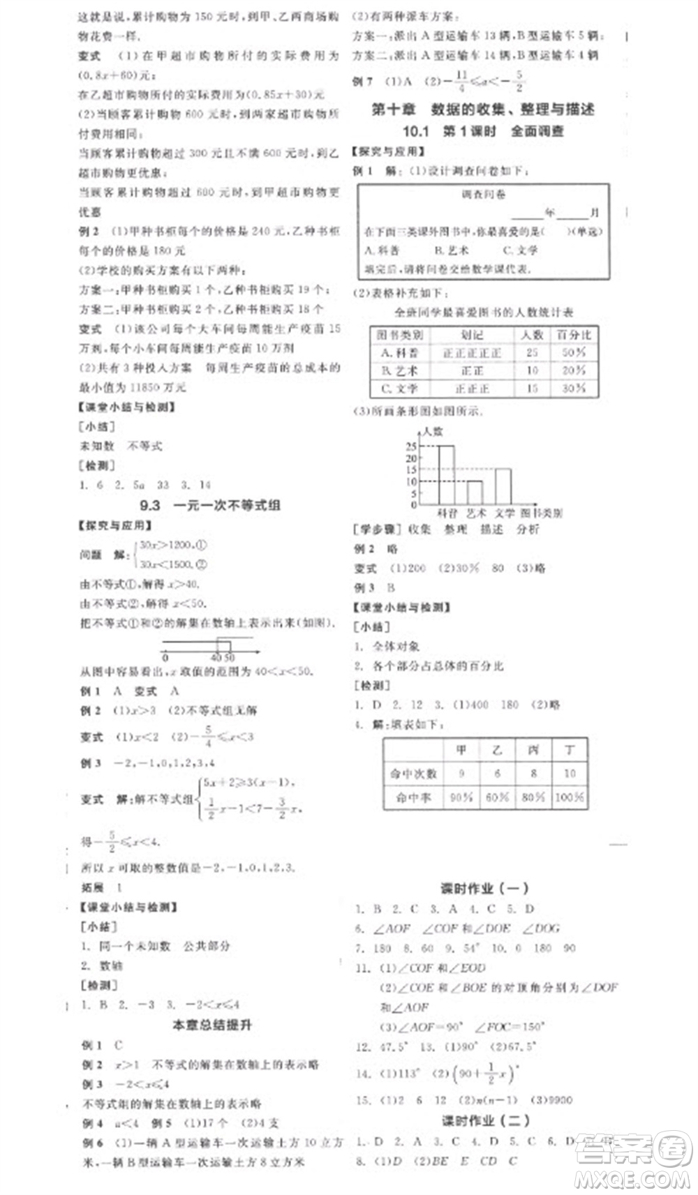 陽光出版社2023全品學(xué)練考七年級下冊數(shù)學(xué)人教版參考答案