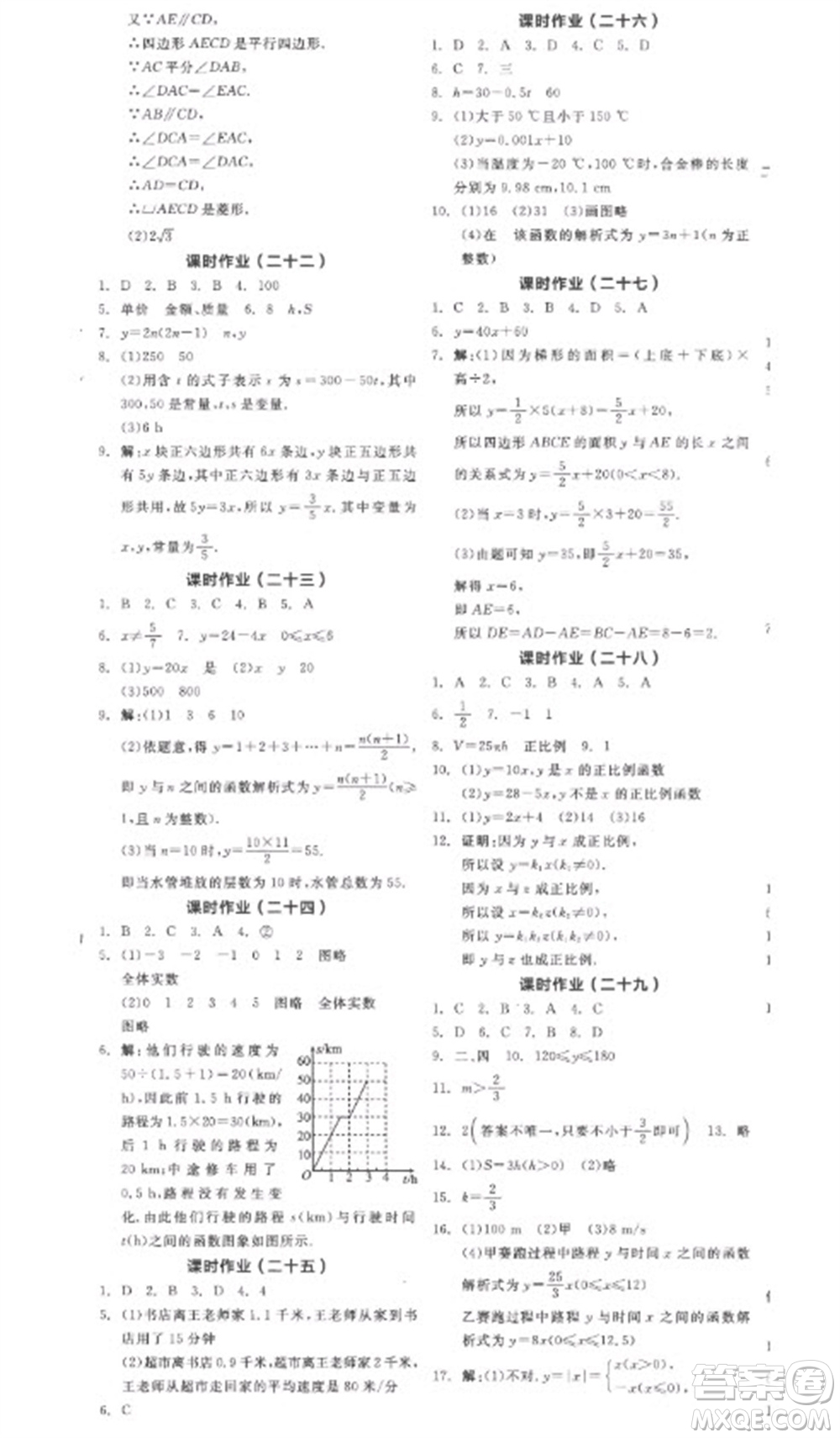 陽光出版社2023全品學(xué)練考八年級下冊數(shù)學(xué)人教版參考答案