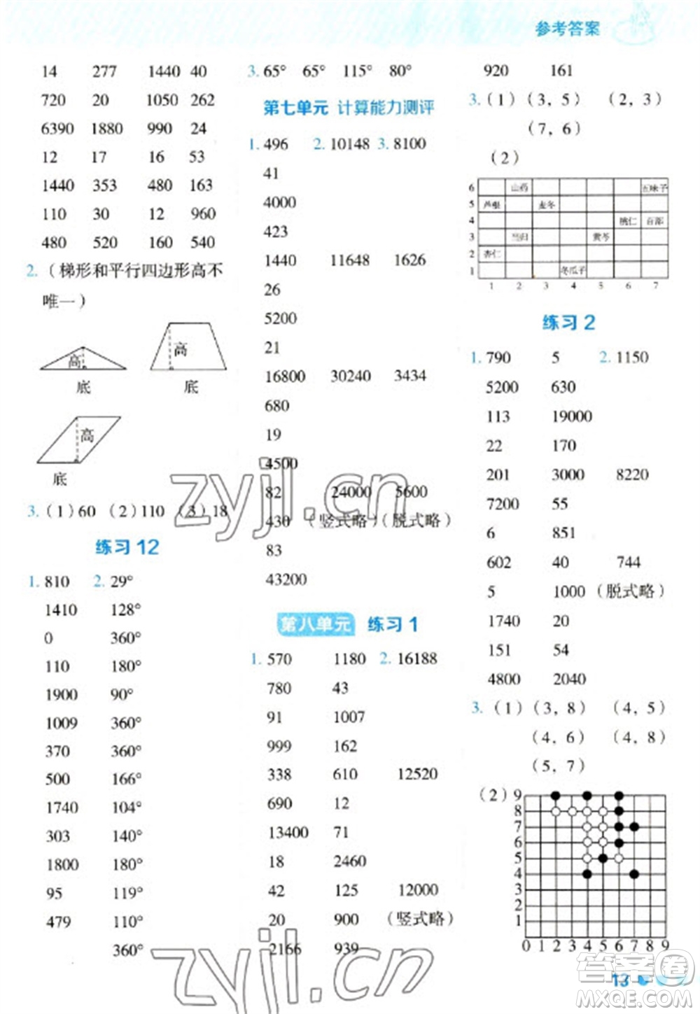 安徽教育出版社2023星級口算天天練四年級下冊數(shù)學蘇教版參考答案