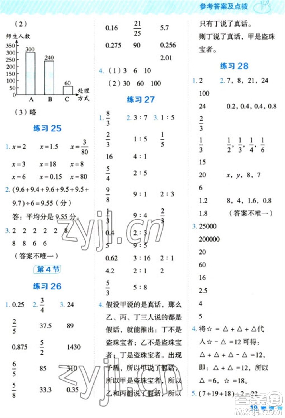 安徽教育出版社2023星級(jí)口算天天練六年級(jí)下冊(cè)數(shù)學(xué)人教版參考答案