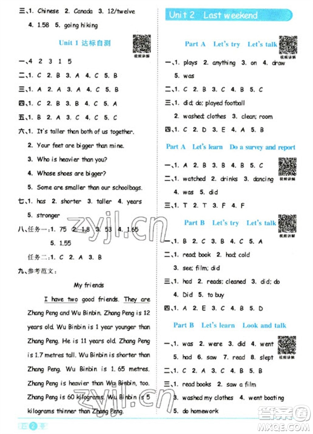 江西教育出版社2023陽光同學(xué)課時優(yōu)化作業(yè)六年級英語下冊人教版浙江專版答案