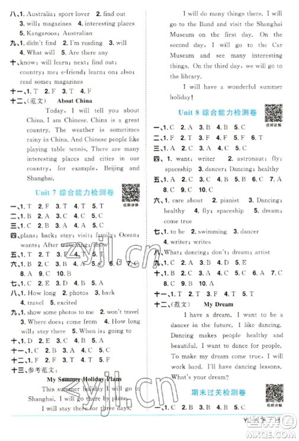 江西教育出版社2023陽光同學課時優(yōu)化作業(yè)六年級英語下冊譯林版參考答案