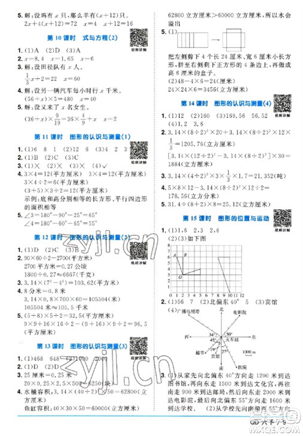 江西教育出版社2023陽光同學(xué)課時優(yōu)化作業(yè)六年級數(shù)學(xué)下冊青島版參考答案