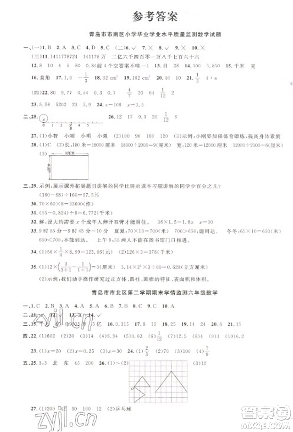 江西教育出版社2023陽光同學(xué)課時優(yōu)化作業(yè)六年級數(shù)學(xué)下冊青島版參考答案