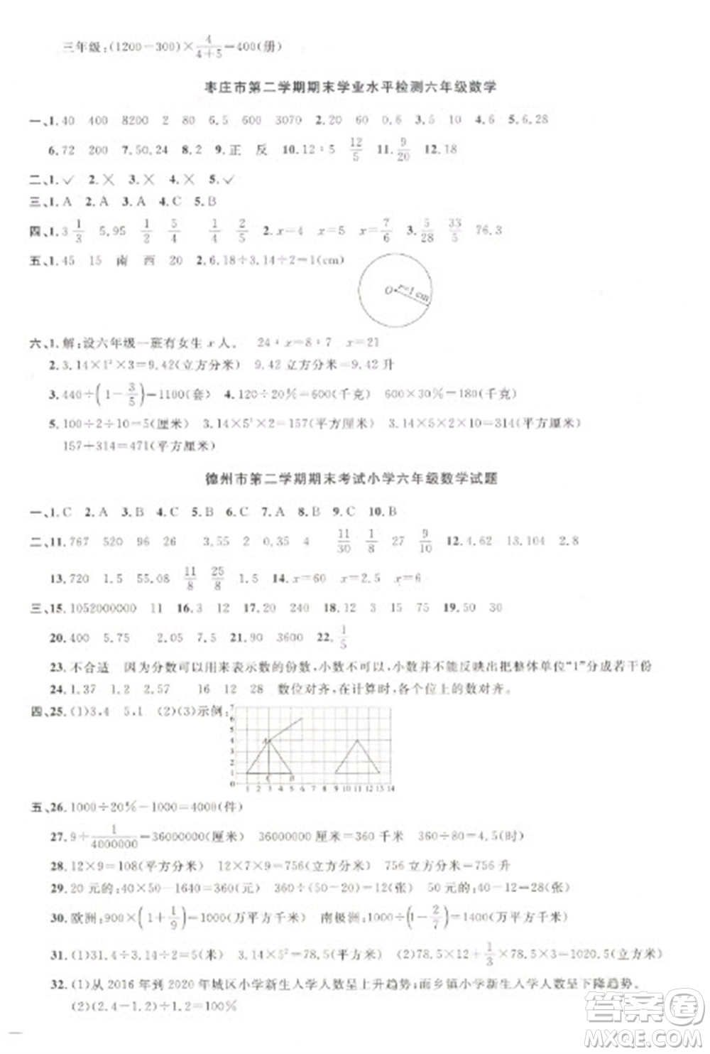 江西教育出版社2023陽光同學(xué)課時優(yōu)化作業(yè)六年級數(shù)學(xué)下冊青島版參考答案