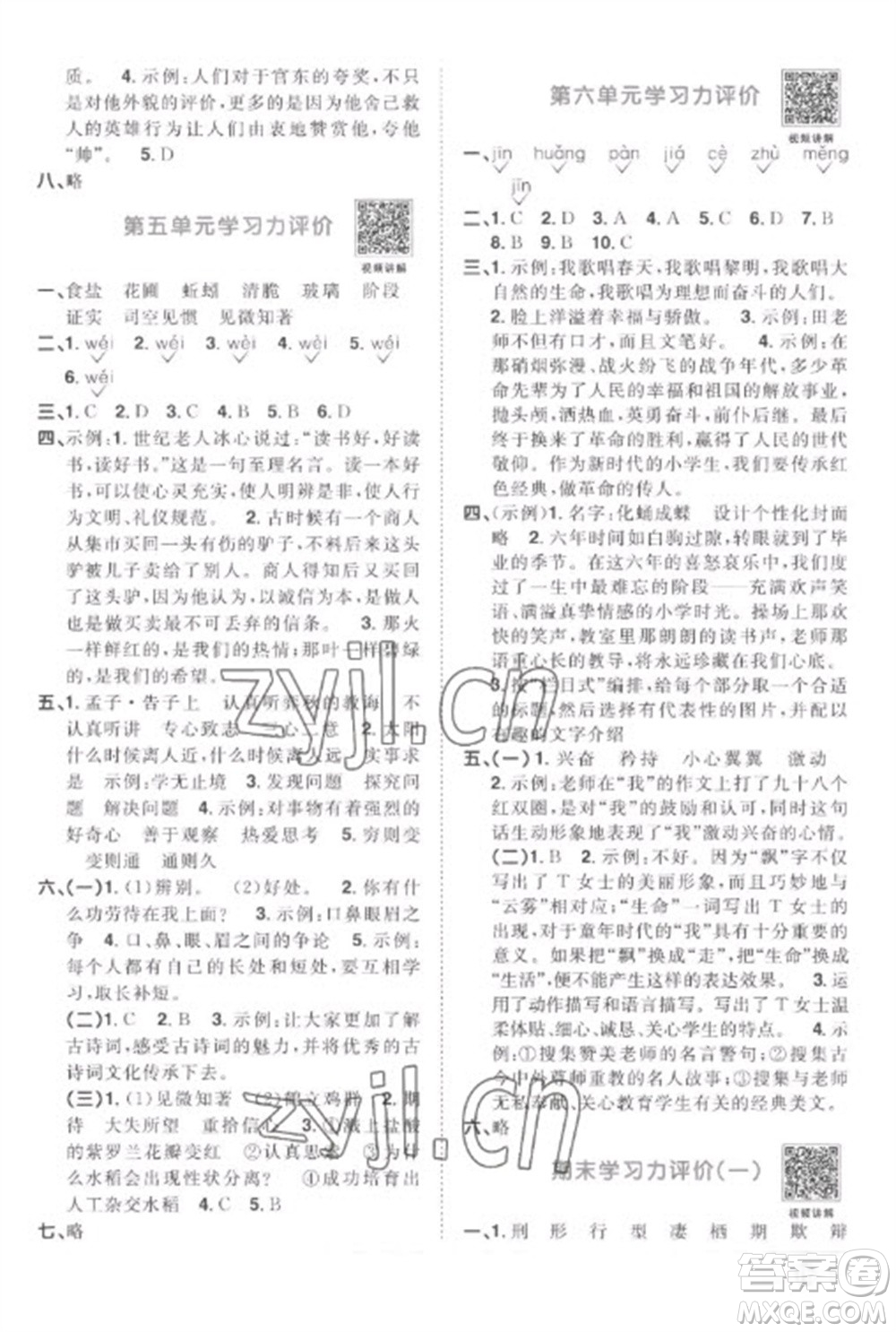 江西教育出版社2023陽(yáng)光同學(xué)課時(shí)優(yōu)化作業(yè)六年級(jí)語(yǔ)文下冊(cè)人教版菏澤專(zhuān)版參考答案