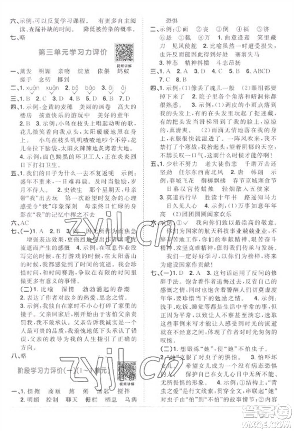 江西教育出版社2023陽(yáng)光同學(xué)課時(shí)優(yōu)化作業(yè)六年級(jí)語(yǔ)文下冊(cè)人教版菏澤專(zhuān)版參考答案