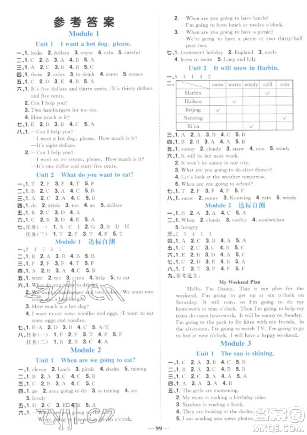 江西教育出版社2023陽(yáng)光同學(xué)課時(shí)優(yōu)化作業(yè)六年級(jí)英語(yǔ)下冊(cè)外研版參考答案