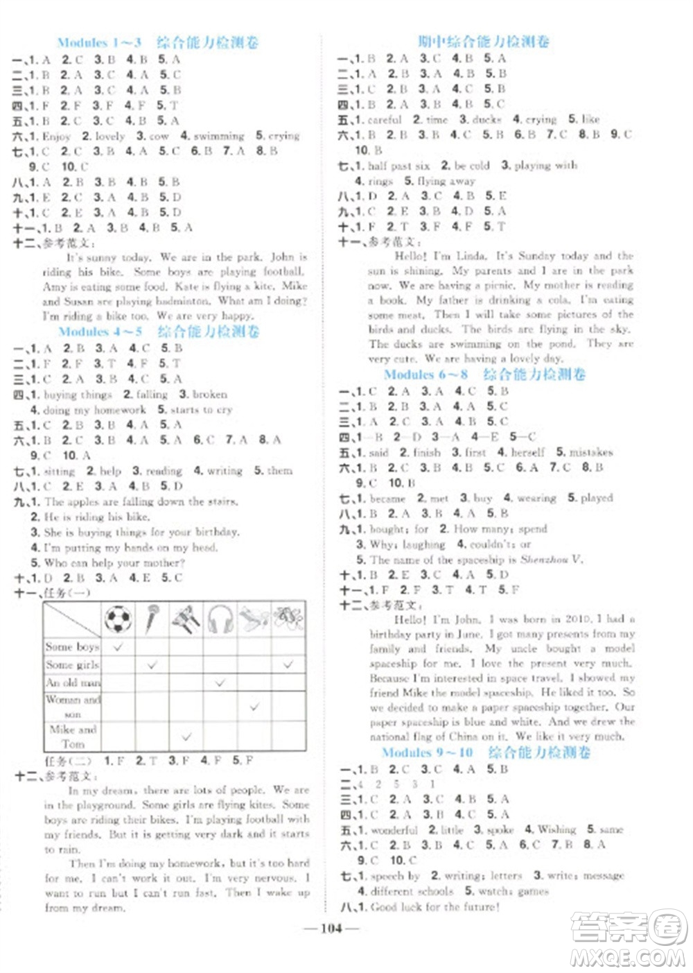 江西教育出版社2023陽(yáng)光同學(xué)課時(shí)優(yōu)化作業(yè)六年級(jí)英語(yǔ)下冊(cè)外研版參考答案