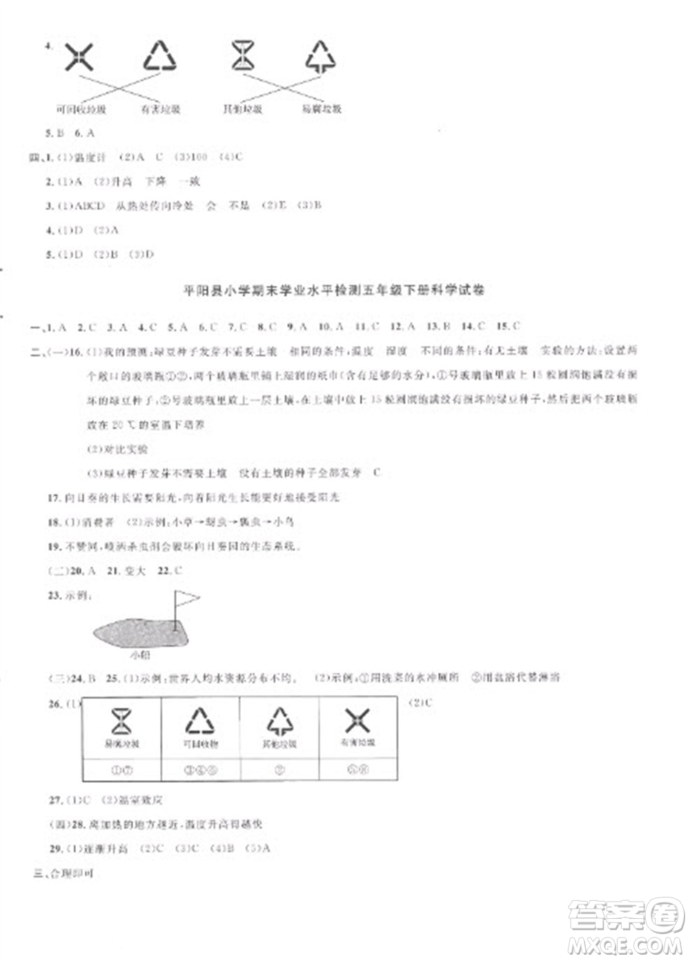 江西教育出版社2023陽(yáng)光同學(xué)課時(shí)優(yōu)化作業(yè)五年級(jí)科學(xué)下冊(cè)教科版參考答案