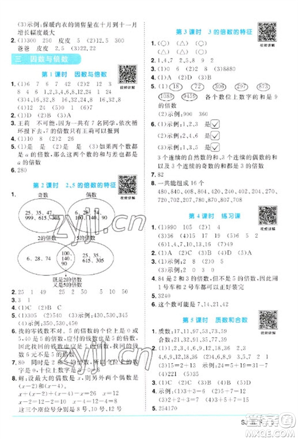 江西教育出版社2023陽光同學課時優(yōu)化作業(yè)五年級數(shù)學下冊蘇教版參考答案