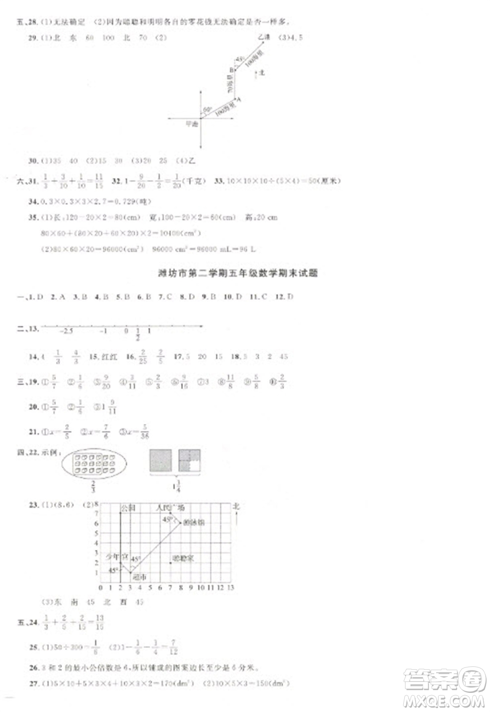 江西教育出版社2023陽(yáng)光同學(xué)課時(shí)優(yōu)化作業(yè)五年級(jí)數(shù)學(xué)下冊(cè)青島版參考答案