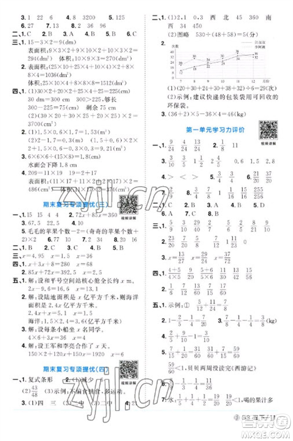 江西教育出版社2023陽(yáng)光同學(xué)課時(shí)優(yōu)化作業(yè)五年級(jí)數(shù)學(xué)下冊(cè)北師大版福建專版參考答案