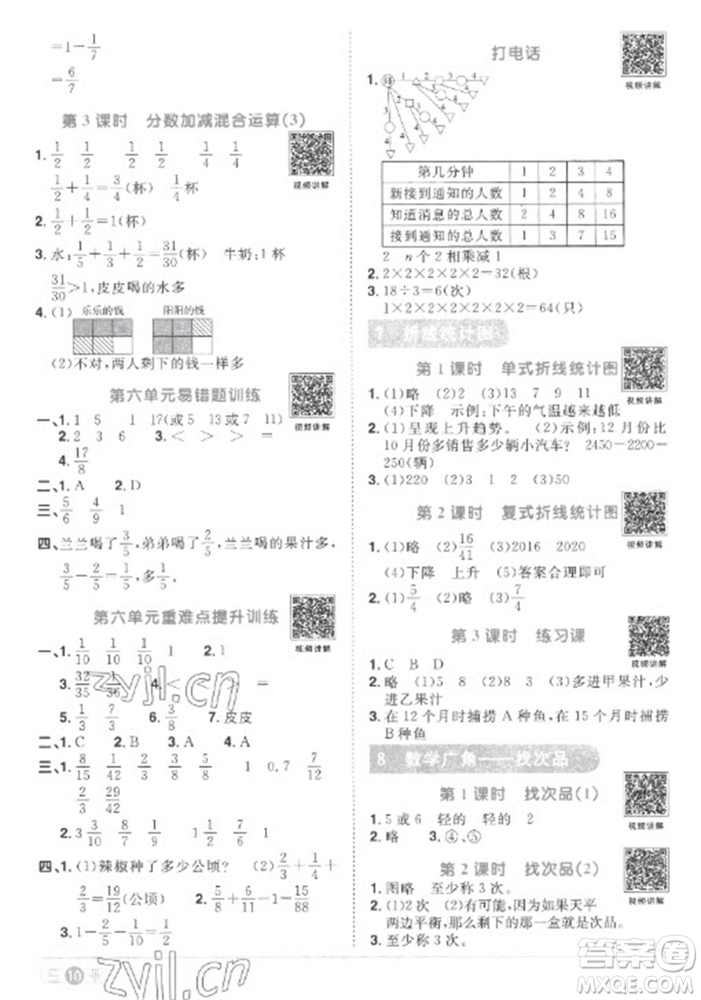 江西教育出版社2023陽光同學(xué)課時(shí)優(yōu)化作業(yè)五年級(jí)數(shù)學(xué)下冊(cè)人教版菏澤專版參考答案