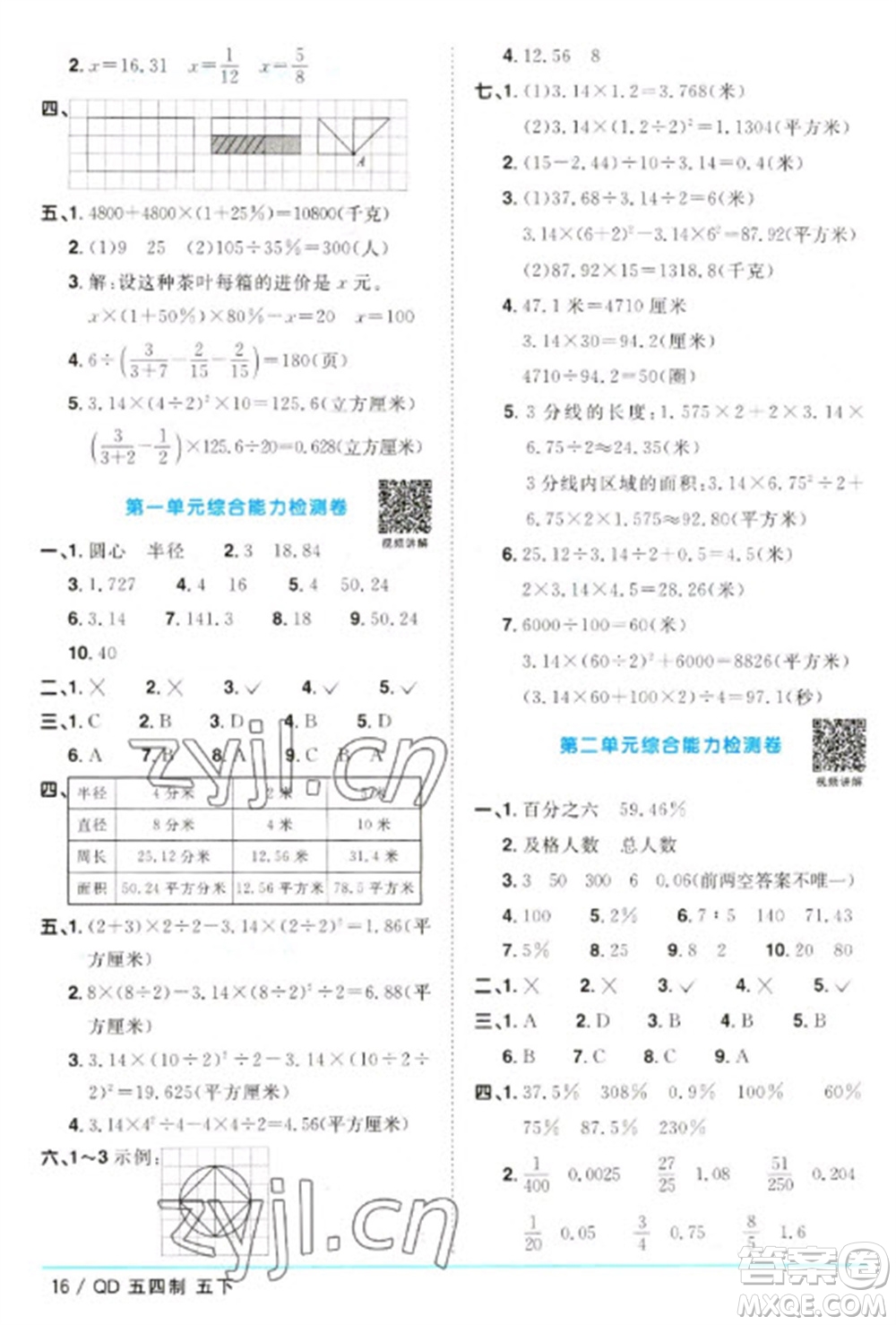 江西教育出版社2023陽光同學(xué)課時(shí)優(yōu)化作業(yè)五年級(jí)數(shù)學(xué)下冊(cè)青島版五四制參考答案