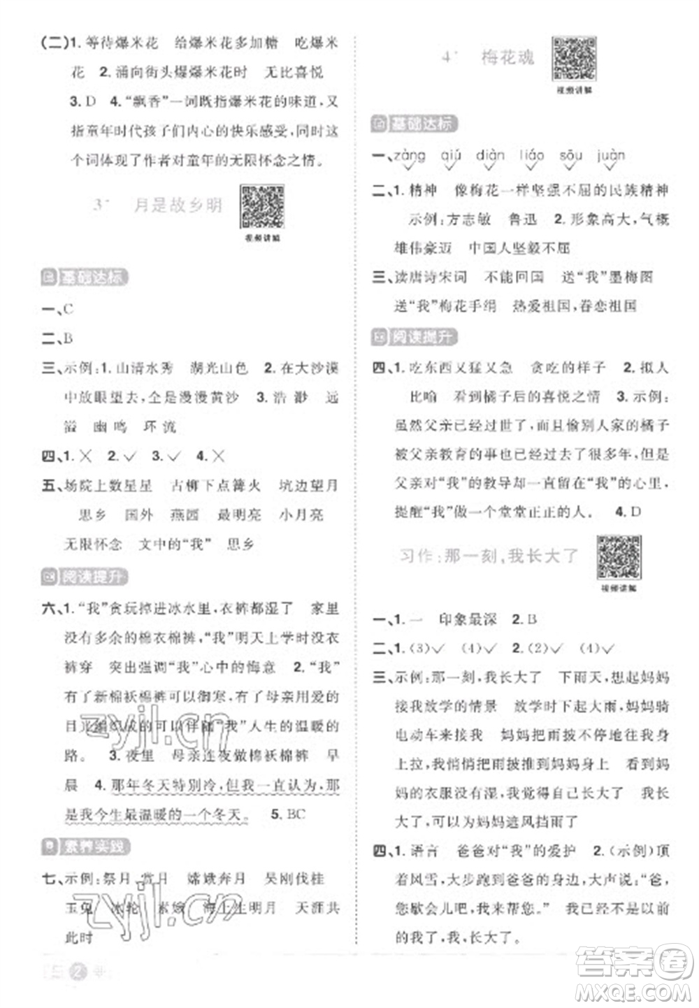 江西教育出版社2023陽光同學(xué)課時優(yōu)化作業(yè)五年級語文下冊人教版菏澤專版參考答案