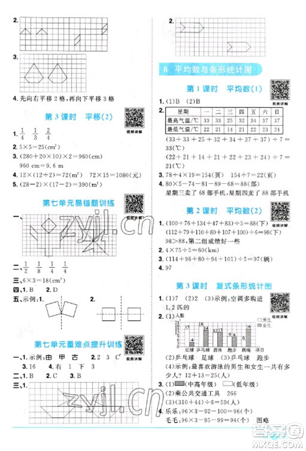 江西教育出版社2023陽光同學(xué)課時優(yōu)化作業(yè)四年級數(shù)學(xué)下冊人教版參考答案