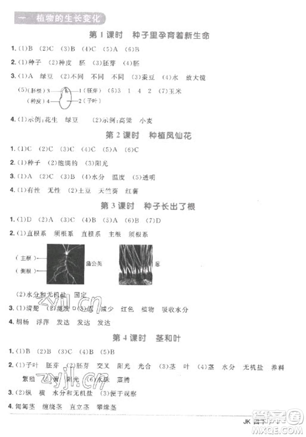 江西教育出版社2023陽光同學(xué)課時(shí)優(yōu)化作業(yè)四年級(jí)科學(xué)下冊教科版參考答案