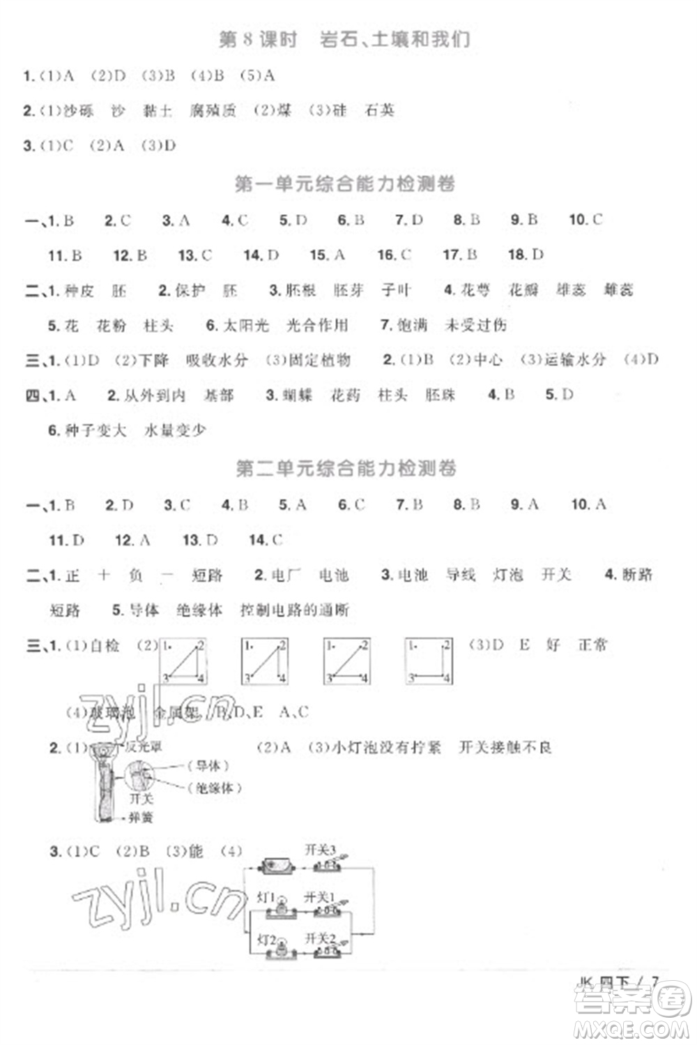 江西教育出版社2023陽光同學(xué)課時(shí)優(yōu)化作業(yè)四年級(jí)科學(xué)下冊教科版參考答案