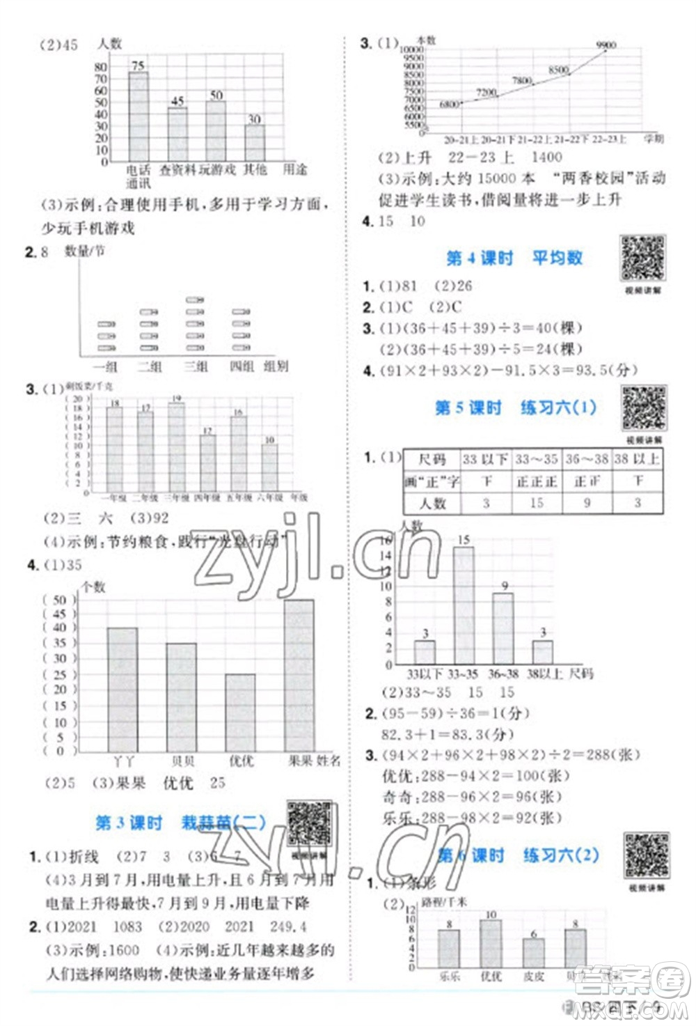 江西教育出版社2023陽光同學(xué)課時優(yōu)化作業(yè)四年級數(shù)學(xué)下冊北師大版福建專版參考答案