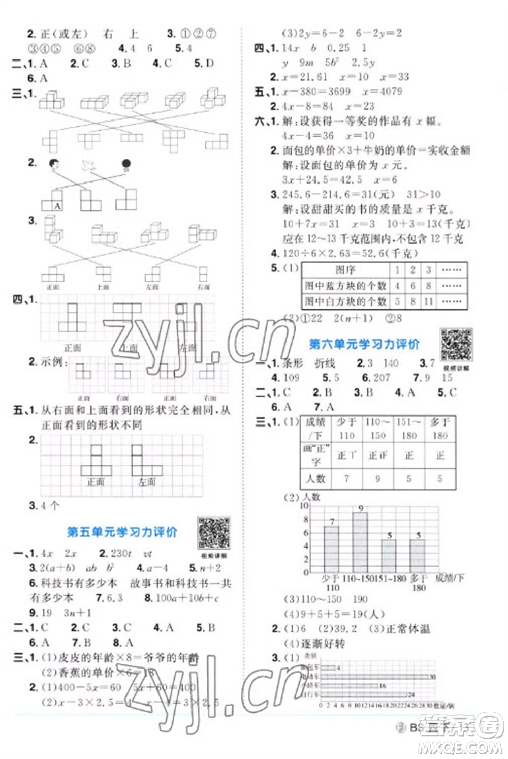 江西教育出版社2023陽光同學(xué)課時優(yōu)化作業(yè)四年級數(shù)學(xué)下冊北師大版福建專版參考答案