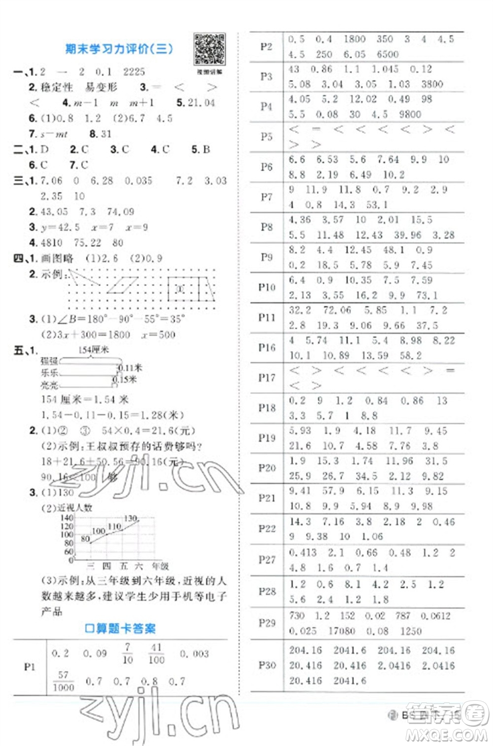 江西教育出版社2023陽光同學(xué)課時優(yōu)化作業(yè)四年級數(shù)學(xué)下冊北師大版福建專版參考答案