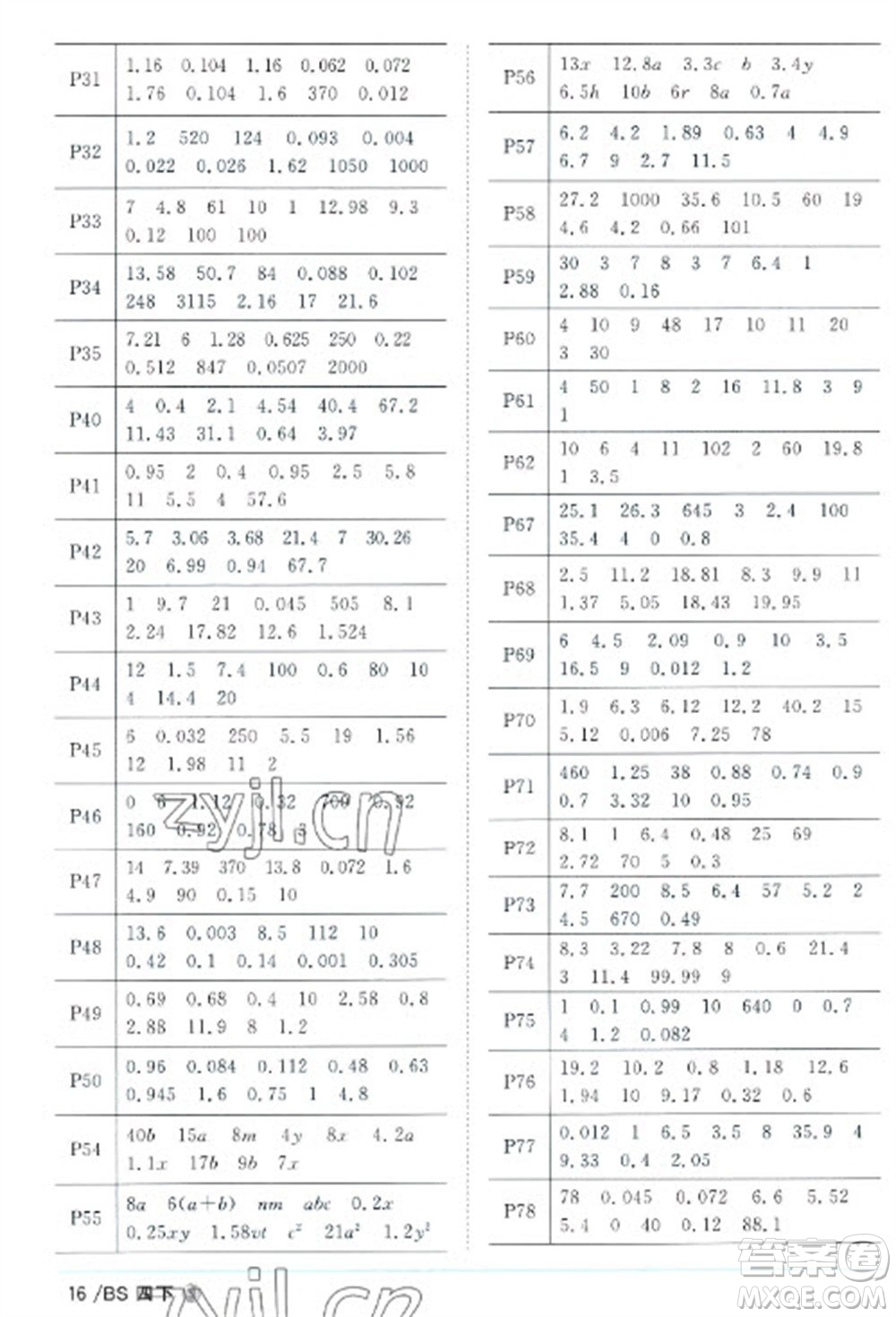 江西教育出版社2023陽光同學(xué)課時優(yōu)化作業(yè)四年級數(shù)學(xué)下冊北師大版福建專版參考答案