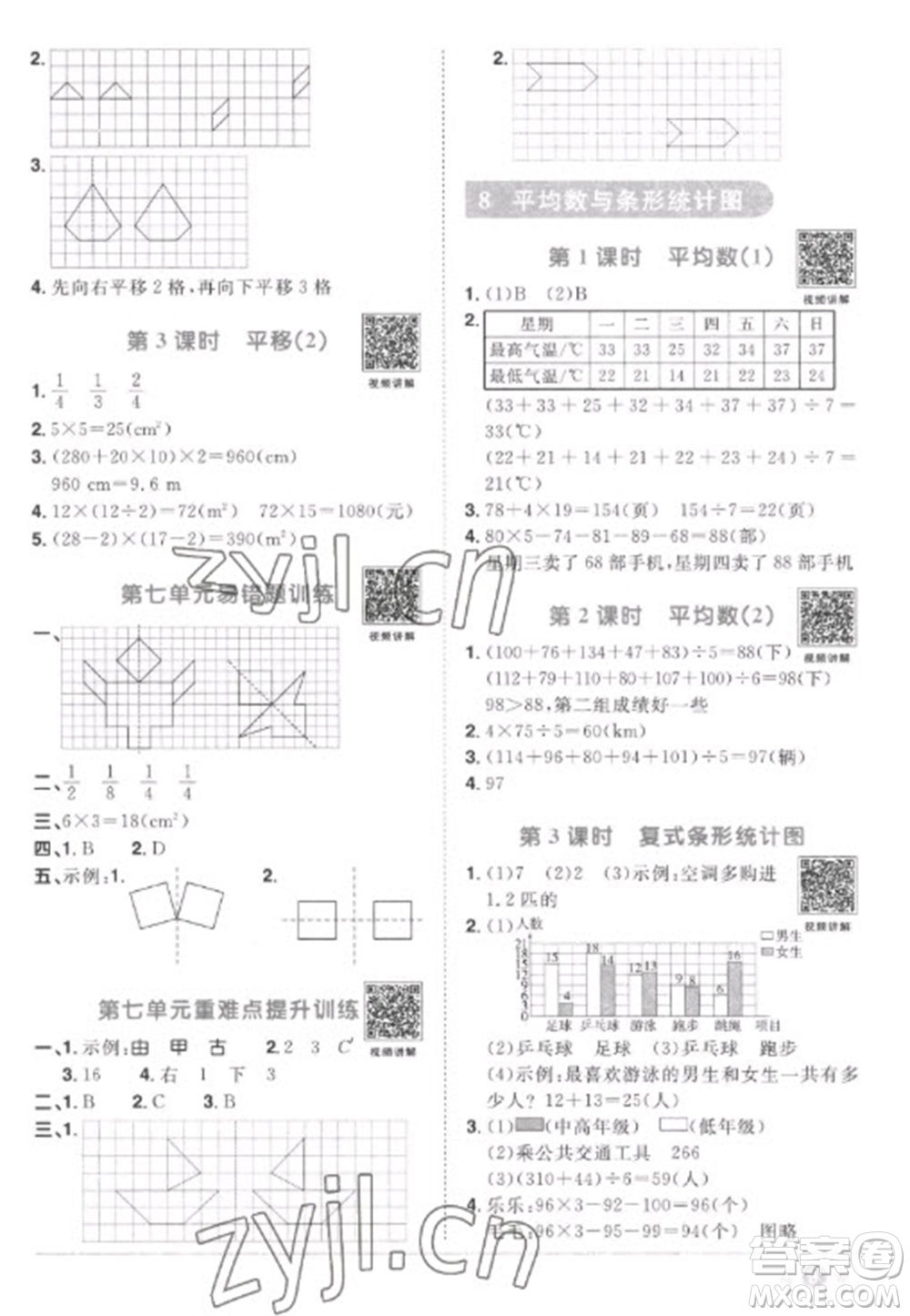 江西教育出版社2023陽(yáng)光同學(xué)課時(shí)優(yōu)化作業(yè)四年級(jí)數(shù)學(xué)下冊(cè)人教版菏澤專版參考答案