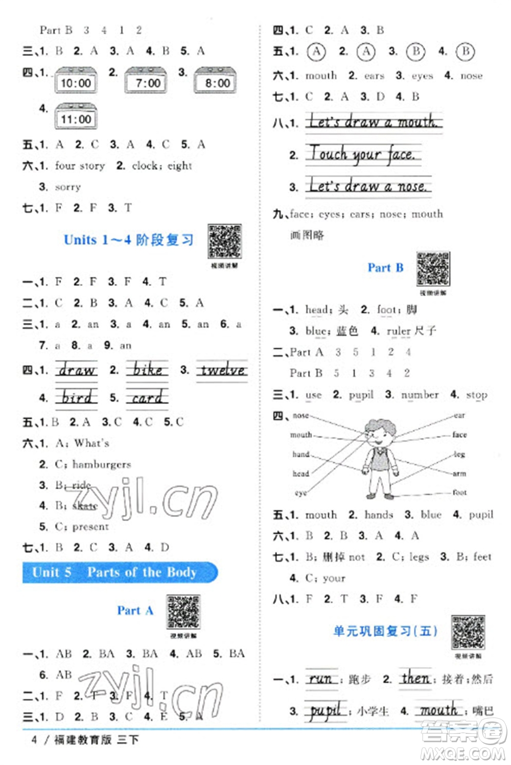 江西教育出版社2023陽光同學(xué)課時優(yōu)化作業(yè)三年級英語下冊閩教版福建專版參考答案