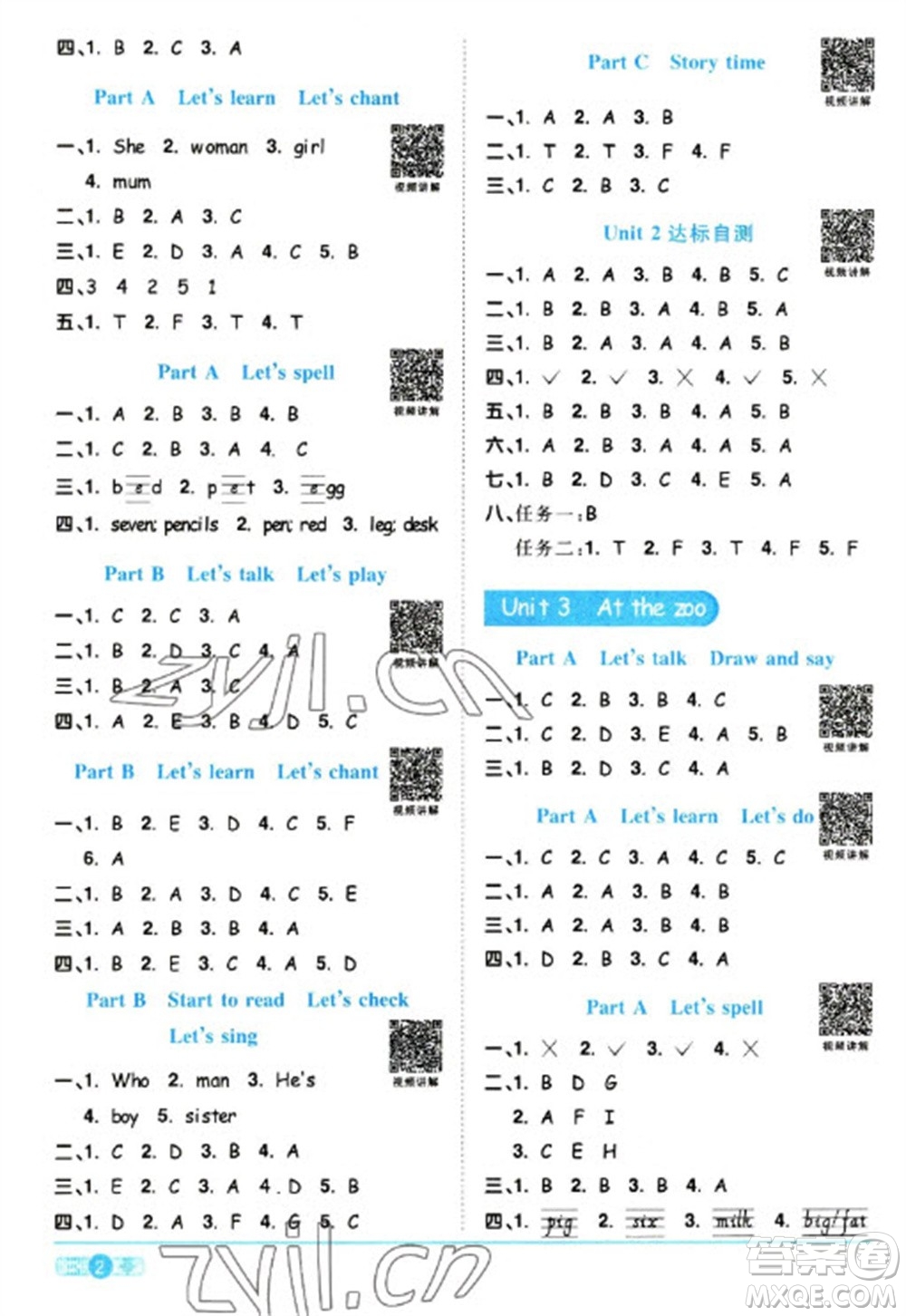 江西教育出版社2023陽光同學(xué)課時優(yōu)化作業(yè)三年級英語下冊人教版浙江專版參考答案