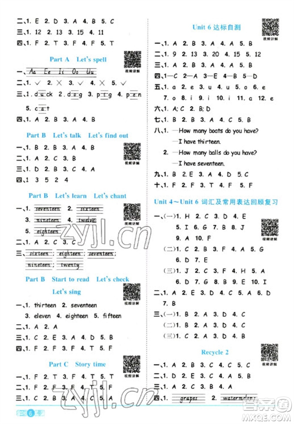 江西教育出版社2023陽光同學(xué)課時優(yōu)化作業(yè)三年級英語下冊人教版浙江專版參考答案