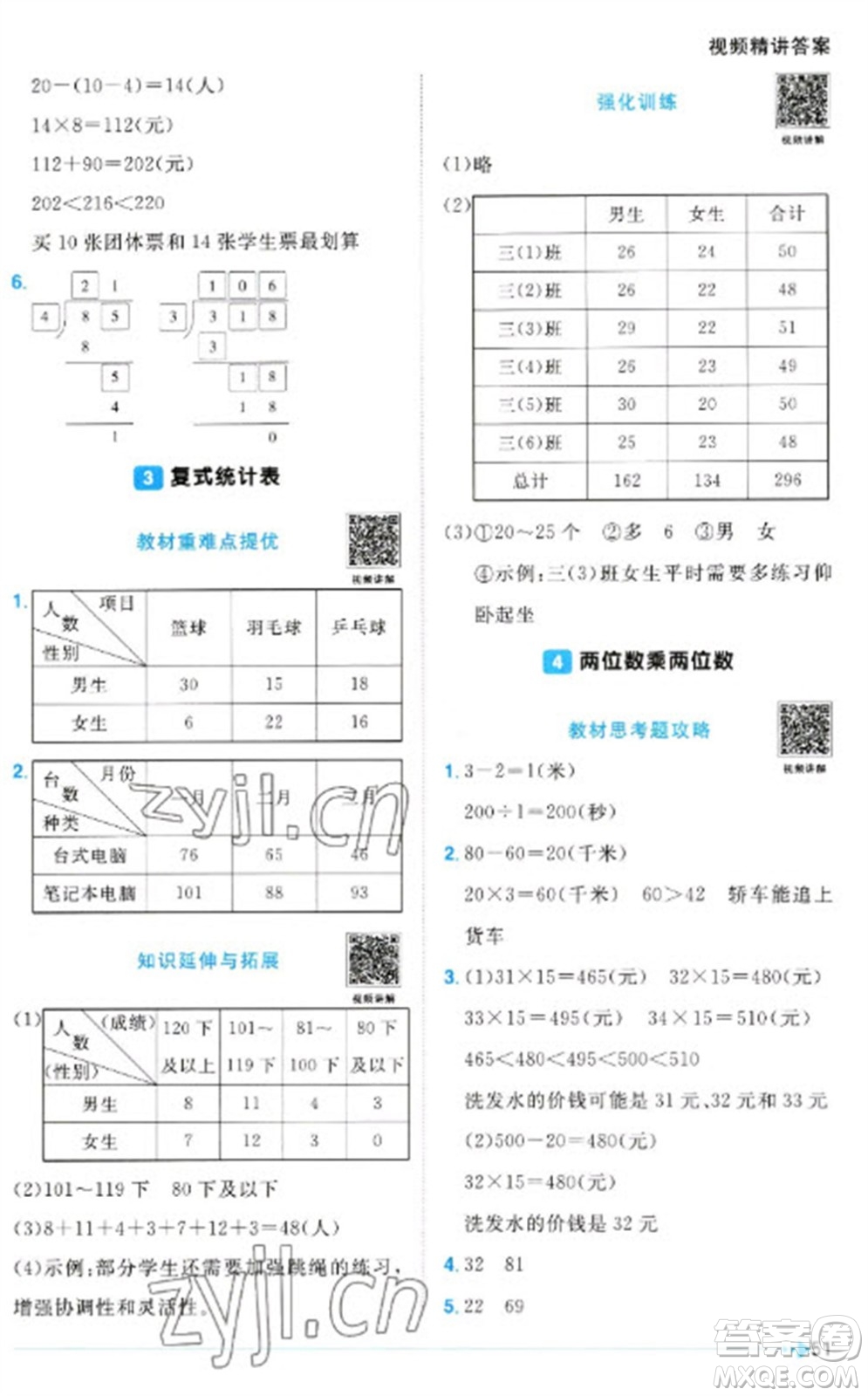 江西教育出版社2023陽光同學(xué)課時(shí)優(yōu)化作業(yè)三年級(jí)數(shù)學(xué)下冊人教版浙江專版參考答案