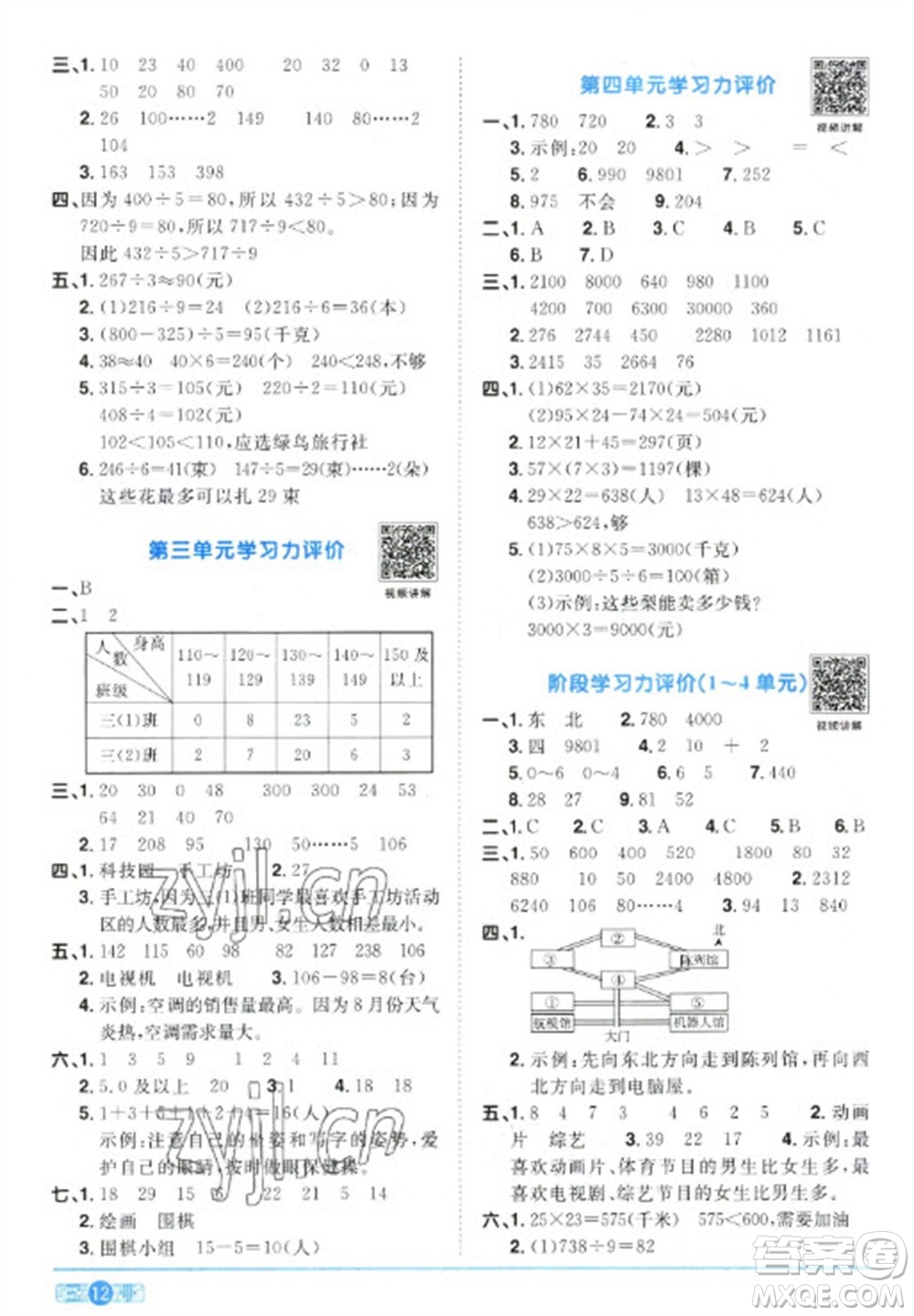 江西教育出版社2023陽光同學(xué)課時優(yōu)化作業(yè)三年級數(shù)學(xué)下冊人教版參考答案