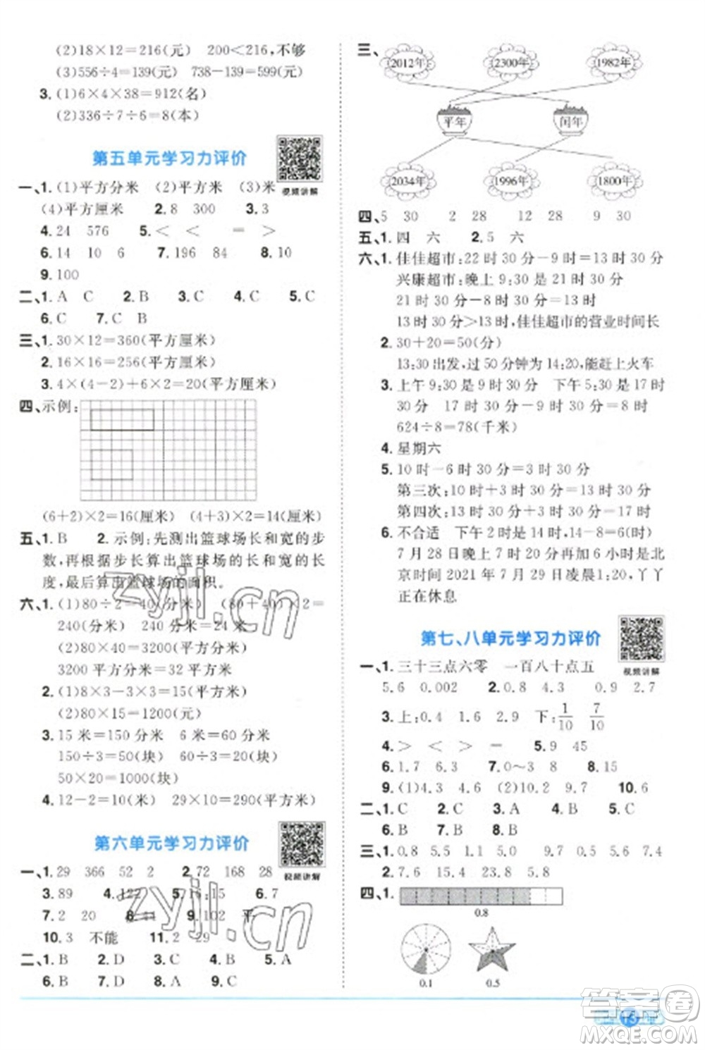 江西教育出版社2023陽光同學(xué)課時優(yōu)化作業(yè)三年級數(shù)學(xué)下冊人教版參考答案