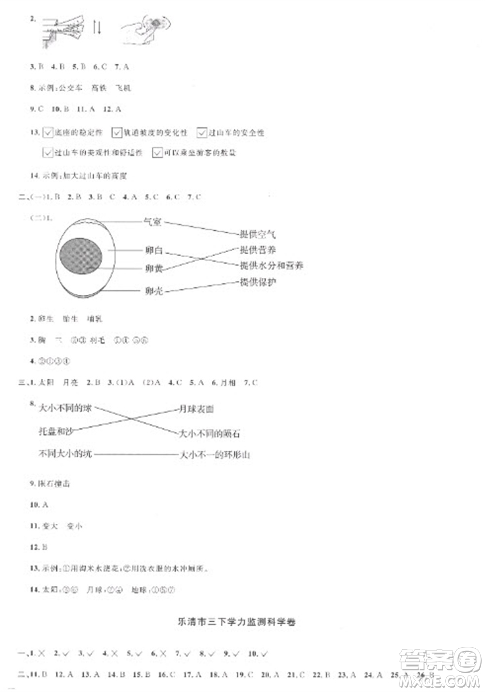 江西教育出版社2023陽光同學課時優(yōu)化作業(yè)三年級科學下冊教科版參考答案