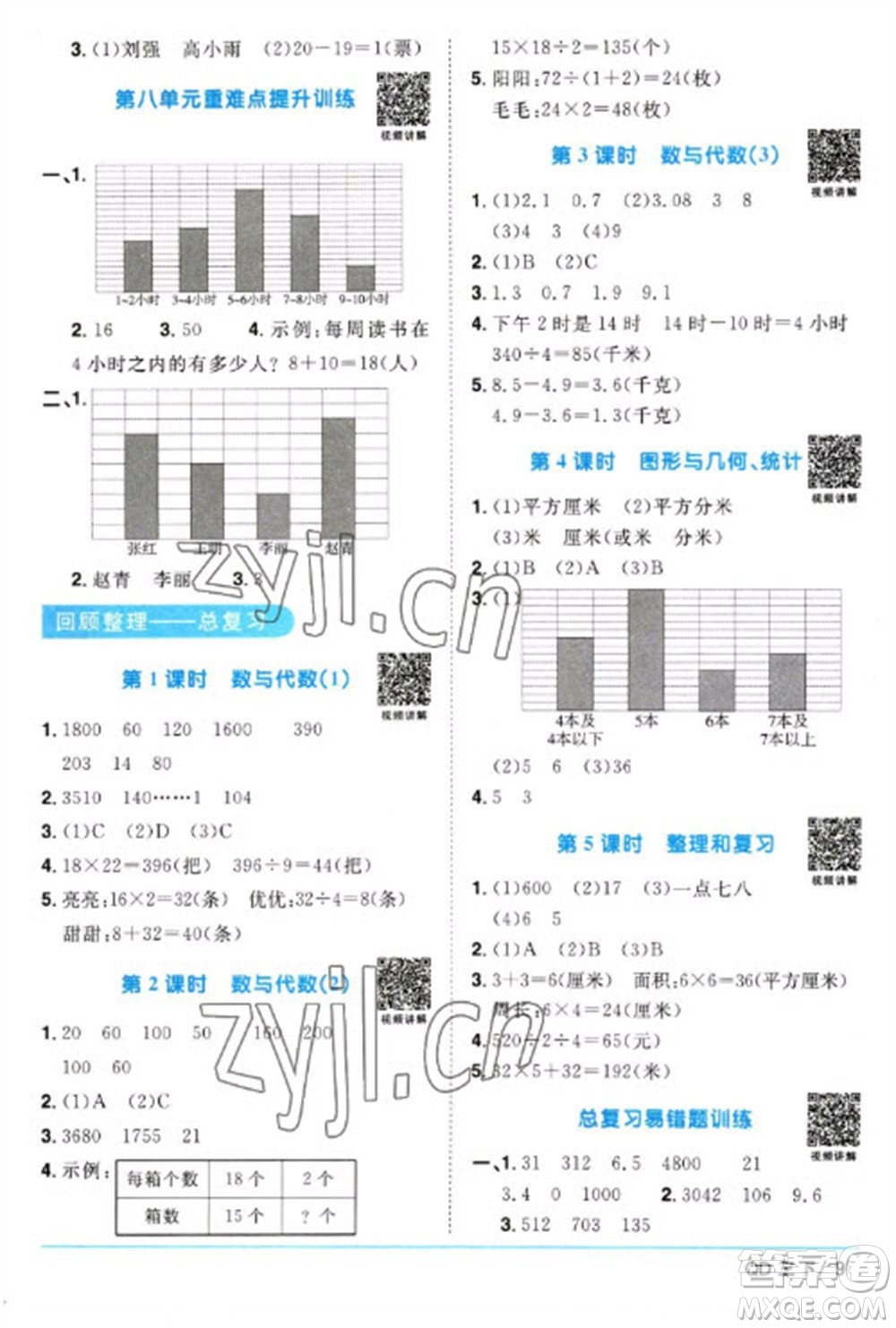 江西教育出版社2023陽(yáng)光同學(xué)課時(shí)優(yōu)化作業(yè)三年級(jí)數(shù)學(xué)下冊(cè)青島版參考答案