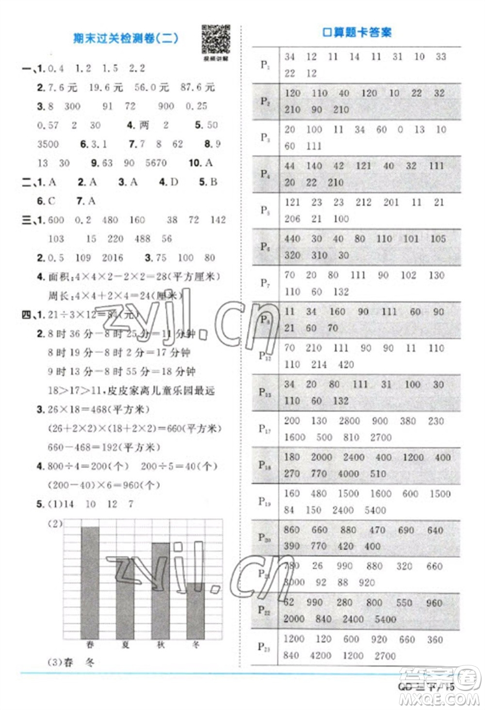 江西教育出版社2023陽(yáng)光同學(xué)課時(shí)優(yōu)化作業(yè)三年級(jí)數(shù)學(xué)下冊(cè)青島版參考答案